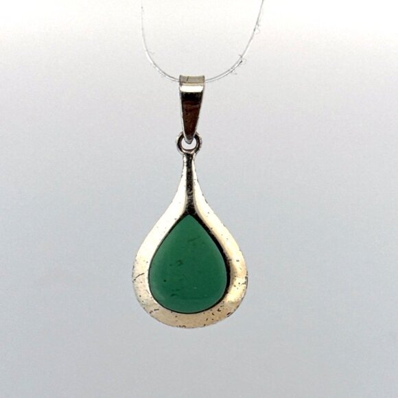 Estate Sterling Silver 925 Teardrop Green Stone Pendant, 2.6g, Marked, No Chain - Picture 1 of 8